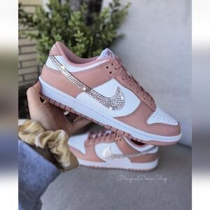 Swarovski Nike Dunk Low White Rose Womens Sneakers Shoes made with Crystals